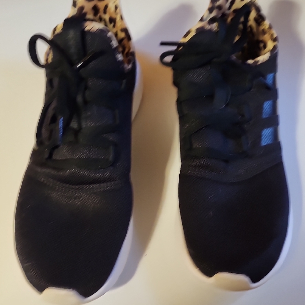 adidas Black Athletic Shoes with Leopard Print